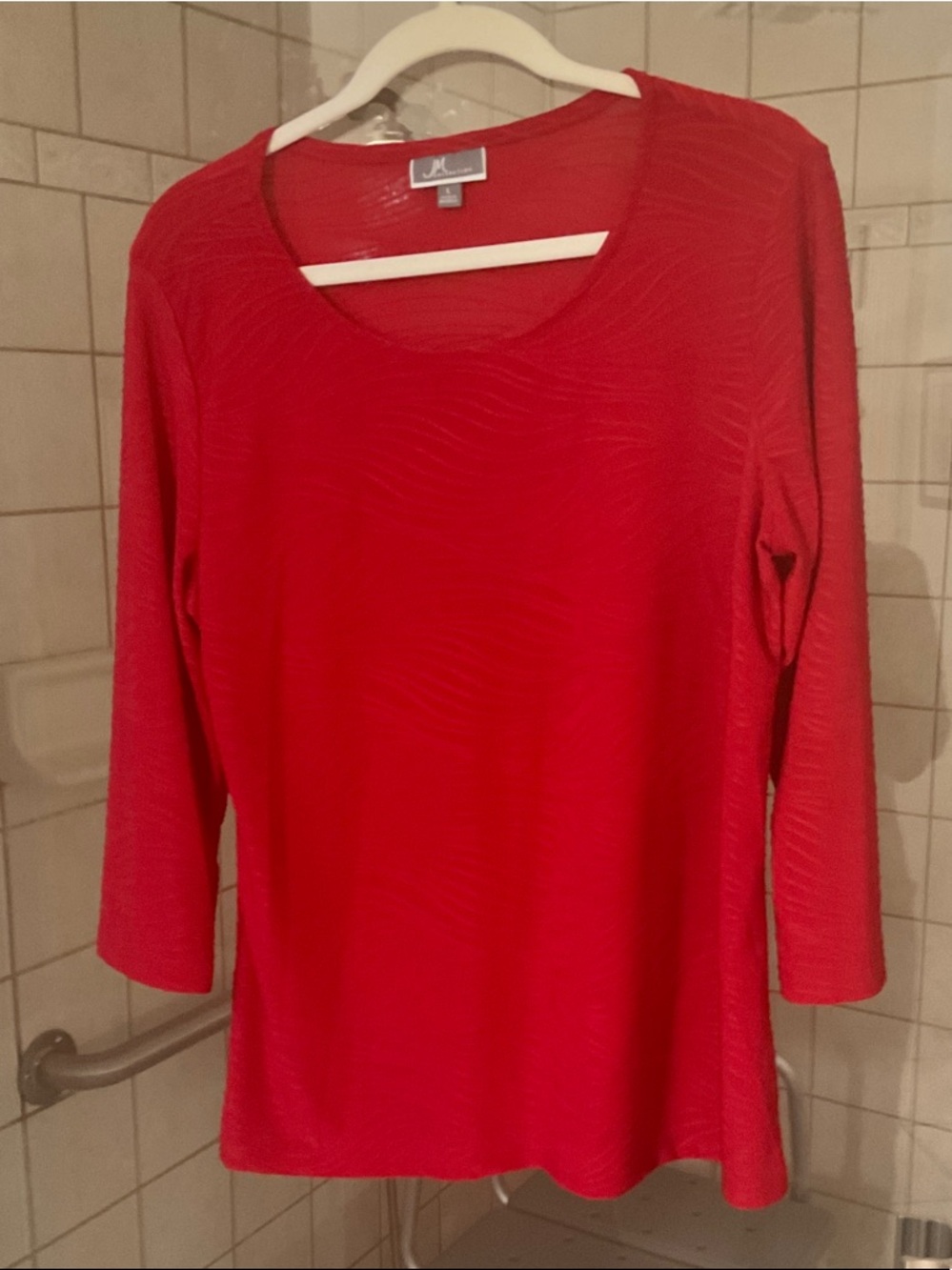 JM Collection Bright Red Scoop Neck Long Sleeve Top